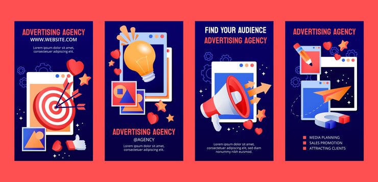 Бесплатный Вектор шаблон истории instagram рекламного агентства
