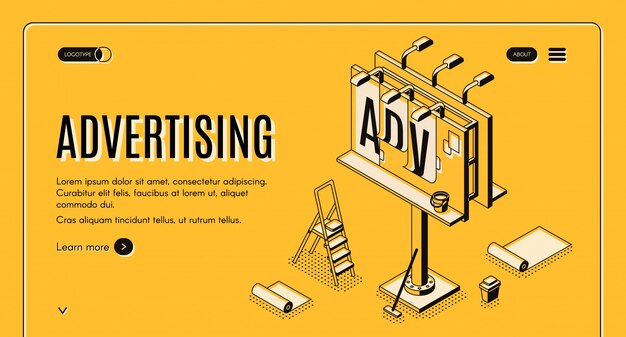 Advertising agency isometric vector web banner