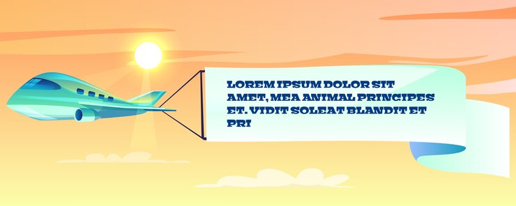 Free Vector advertising banner on airplane illustration. cartoon template of flying wavy flag