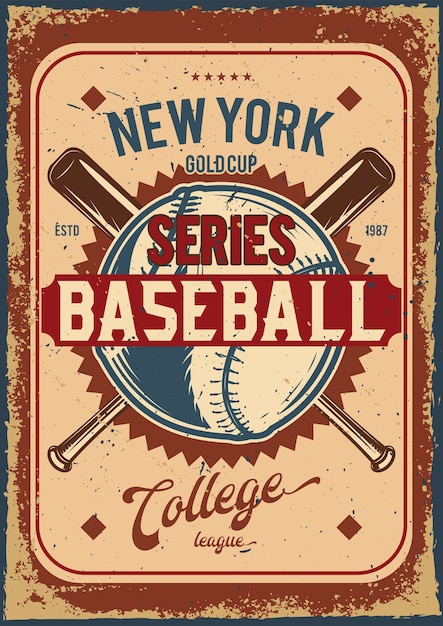 Design poster pubblicitario con illustrazione di palla da baseball e club