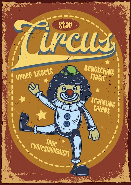 Advertising poster design with illustration of a clown