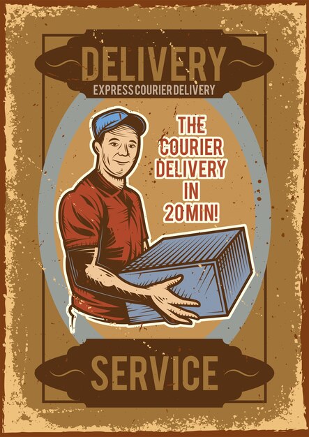 Advertising poster design with illustration of a delivery man