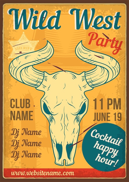 Free vector advertising poster design with illustration of a skull of a bull