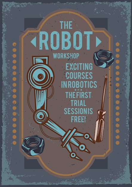 Free vector advertising poster with illustration of a robot's hand and a screwdriver.