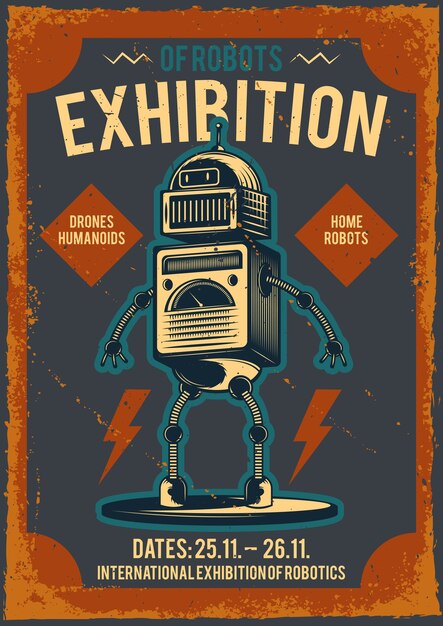advertising poster with illustration of a robot.