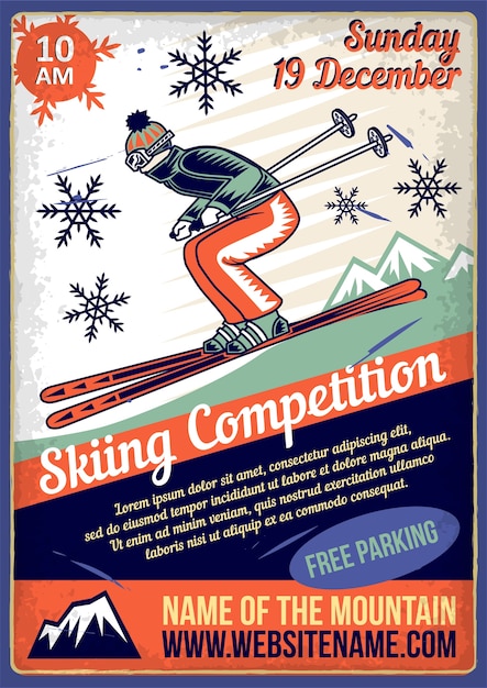 Advertising poster with illustration of a ski rider