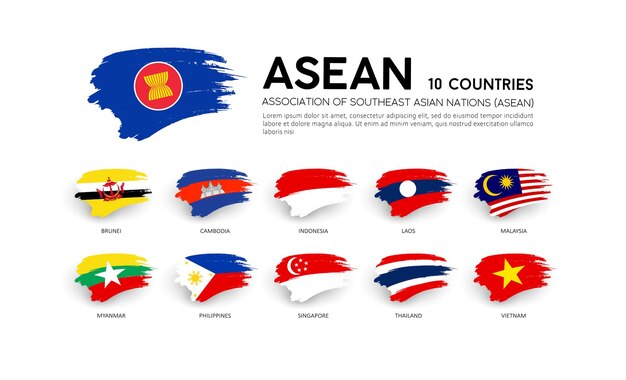 Aec asean economic community flags, brush stroke