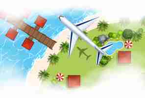 Free vector aerial scene background of airplane flying over land