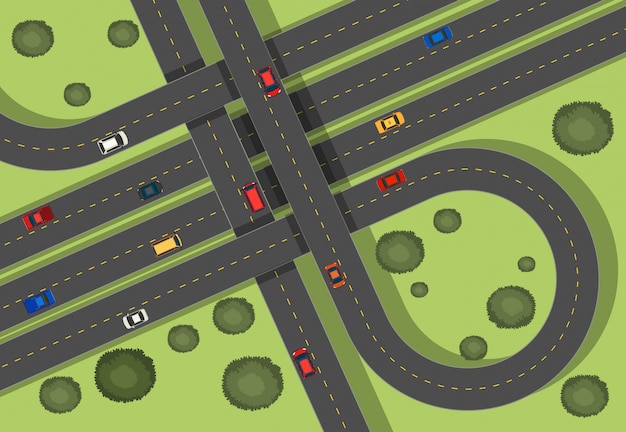 Free vector aerial scene with roads and cars