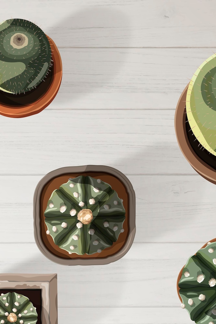 Free Vector aerial view of cactus on a beige table wallpaper vector