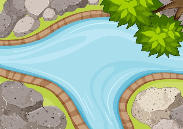 Free vector aerial view of river close up with park element