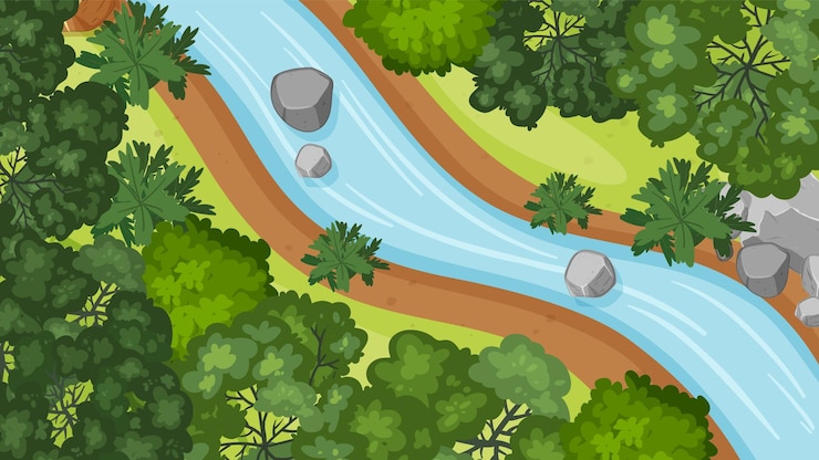 Free Vector aerial view of river and forest