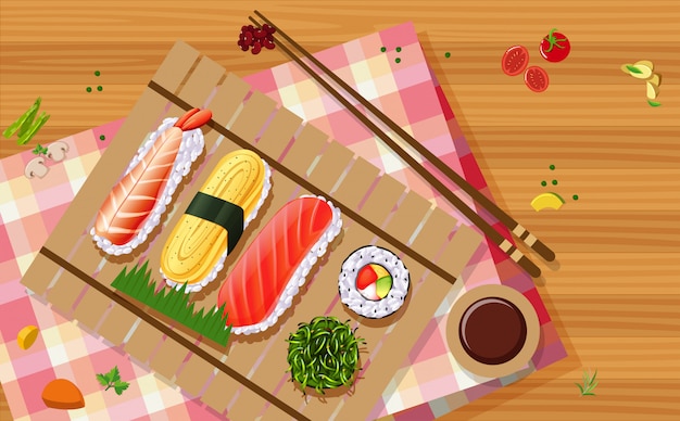 Free vector aerial view of sushi