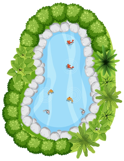 Free vector aerial view with many fishes in nature pond