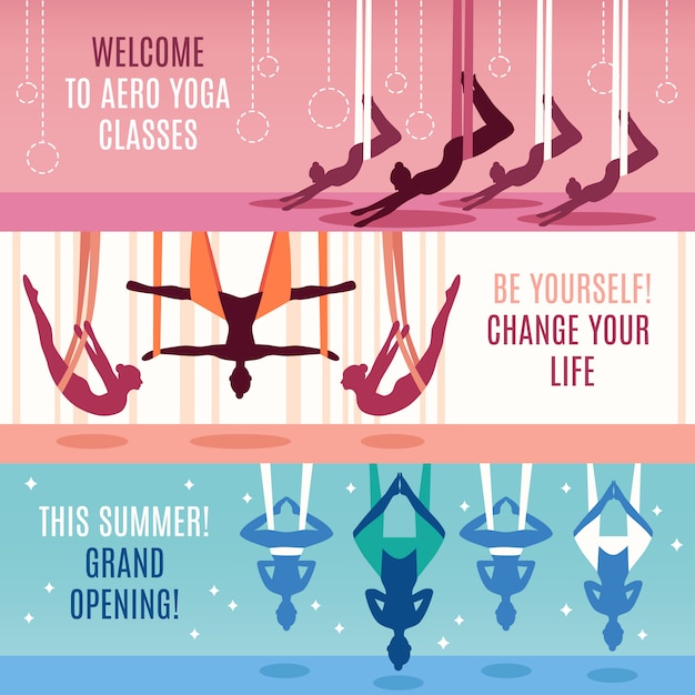 Бесплатное векторное изображение Горизонтальный набор баннеров aero yoga