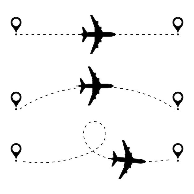 Маршрут самолета к маршруту, установленному