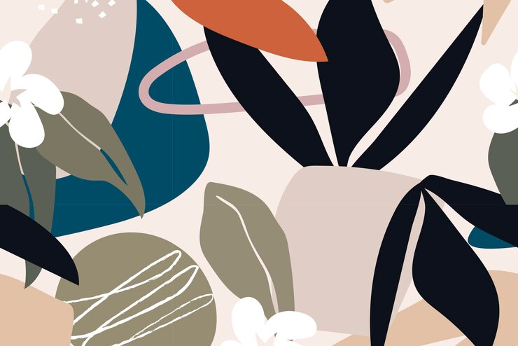 Free Vector aesthetic background, leaf and flower seamless pattern vector