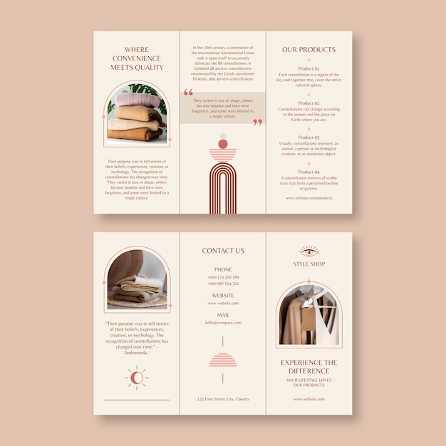 Aesthetic boho style shop trifold brochure template