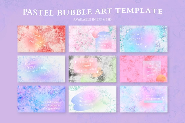 Бесплатное векторное изображение Эстетический пузырь искусства шаблон вектор с любовной цитатой блог баннер набор