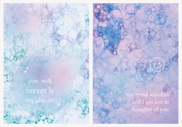 Aesthetic bubble art template vector with romantic quote poster dual set