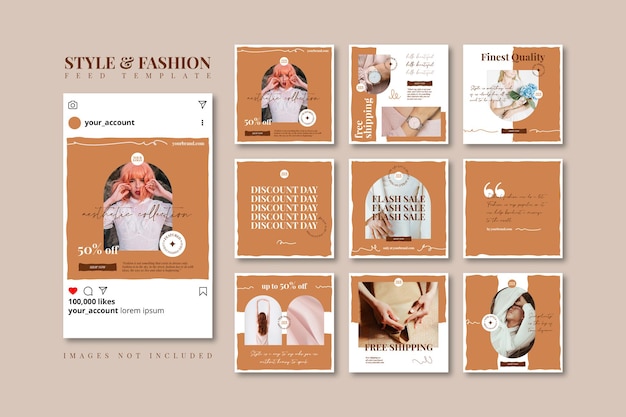Aesthetic doodle beige fashion sale social media feed template