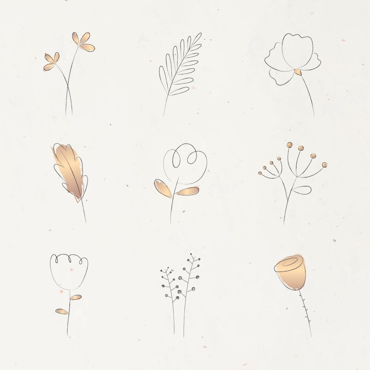 Free Vector aesthetic doodle flower set on beige background