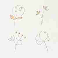 Free vector aesthetic doodle flower set on beige background