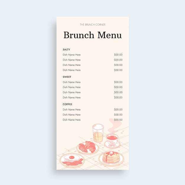 Vettore gratuito menu bar per brunch verticale elegante ed estetico