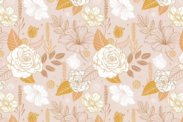 Эстетический цветочный узор фона, винтажные ботанические иллюстрации вектор