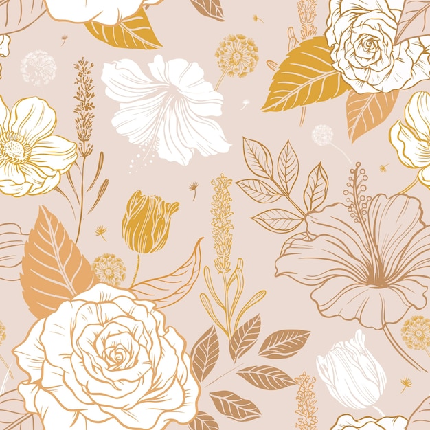 Aesthetic Flower Pattern Background, Vintage Botanical Illustration Vector