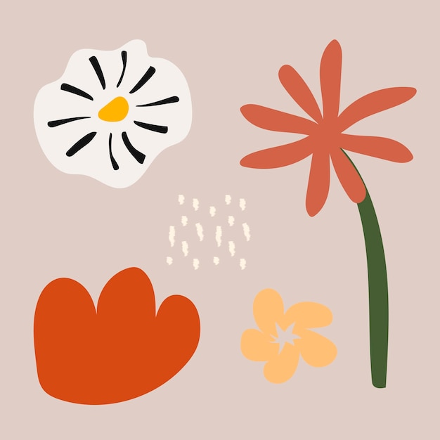 Aesthetic flower shape, design element set vector