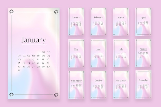 Set di storie instagram con calendario sfumato estetico