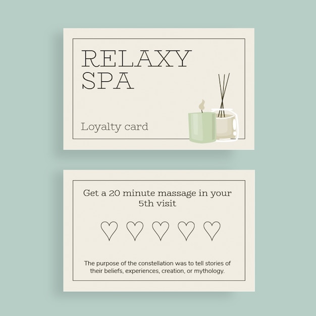 Free vector aesthetic hand-drawn relaxy spa loyalty card