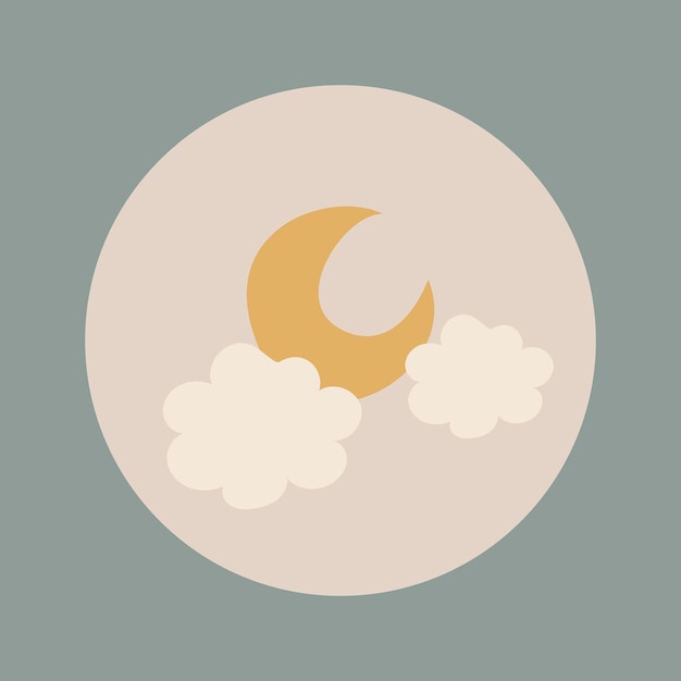 Free vector aesthetic instagram highlight icon, crescent moon doodle in earth tone design vector