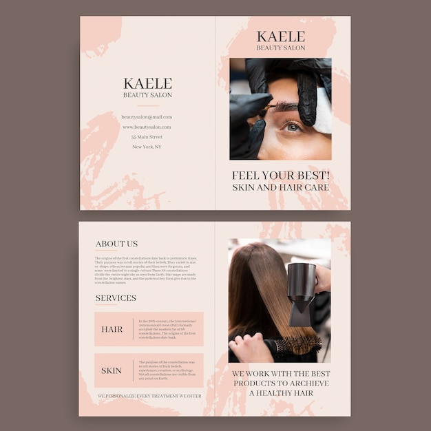 Free vector aesthetic kaele beauty salon brochure