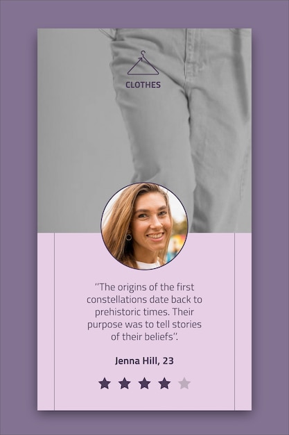 Vettore gratuito storia di instagram con recensione del cliente del negozio di abbigliamento lineare estetico