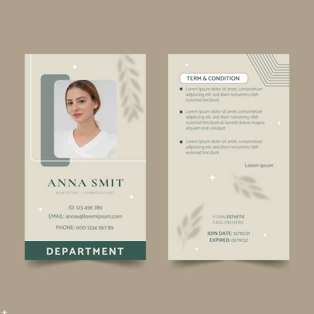 Aesthetic medicine hand drawn flat id card with photo