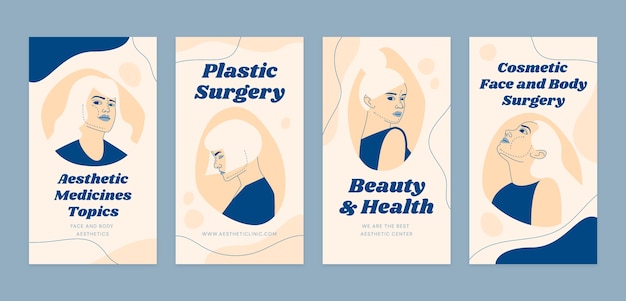 Free vector aesthetic medicine and treatment instagram stories collection