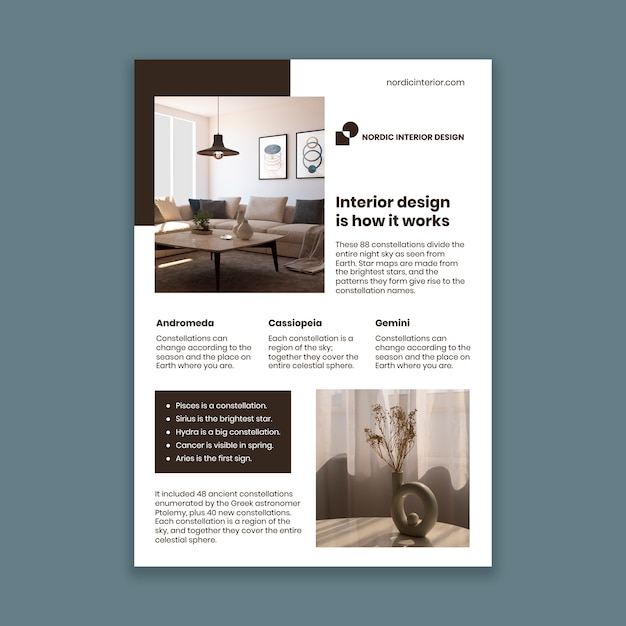 Free vector aesthetic nordic interior design flyer