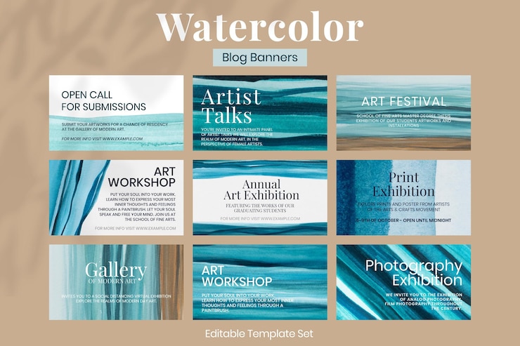 Free Vector aesthetic ombre watercolor template vector aesthetic blog banner advertisement set compatible with eps