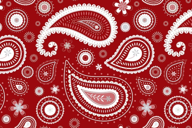 Эстетический фон пейсли, красный традиционный индийский узор вектор