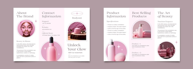 Aesthetic pastel beauty products trifold brochure template