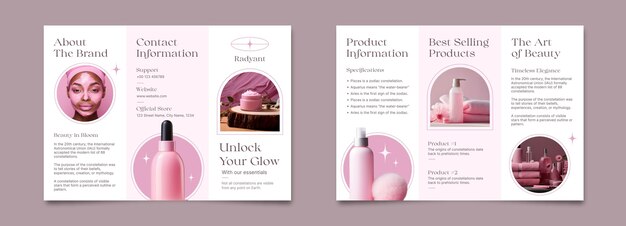 aesthetic pastel beauty products trifold brochure template