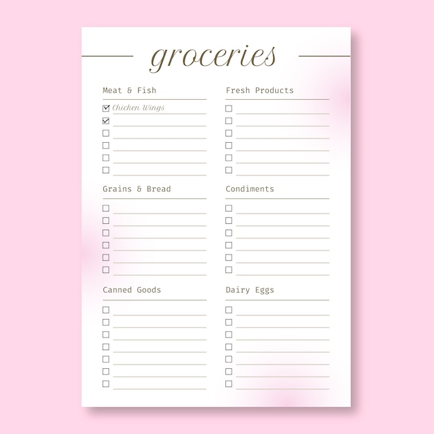 Aesthetic pastel monthly grocery list