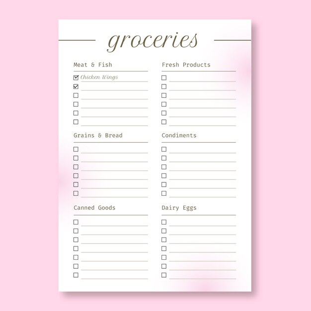 Aesthetic pastel monthly grocery list