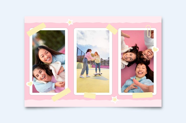 無料Vector 美しいパステルスクラップブックスタイルのkpopフォトカード写真コラージュ