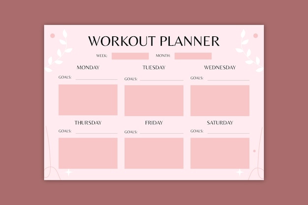 Aesthetic pastel weekly workout planner