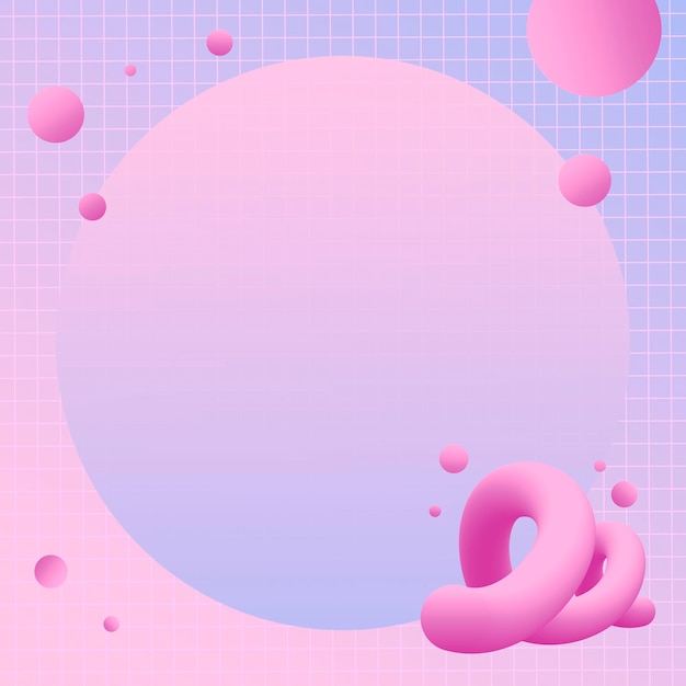 審美的なピンクのフレームの背景、3D形状ベクトルとカラフルなグリッドパターン