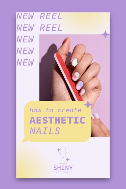 Free Vector | Aesthetic shiny nail salon instagram reel cover template