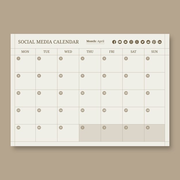 Aesthetic social media content calendar